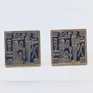 Vintage Square Swank Cufflinks with Egyptian Isis Osiris